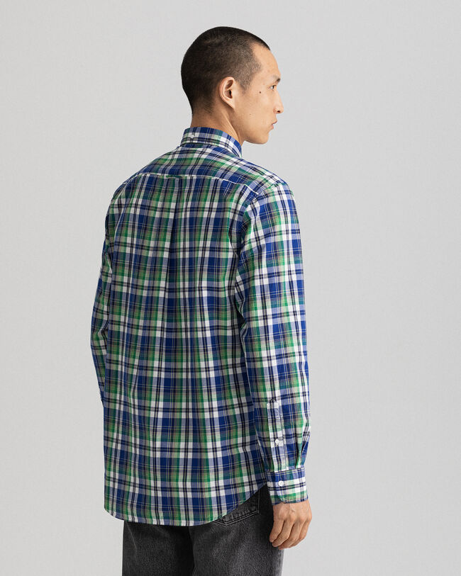 Regular fit vasket poplin skjorte med tern