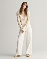 Crewneck sweater med kabelstrik