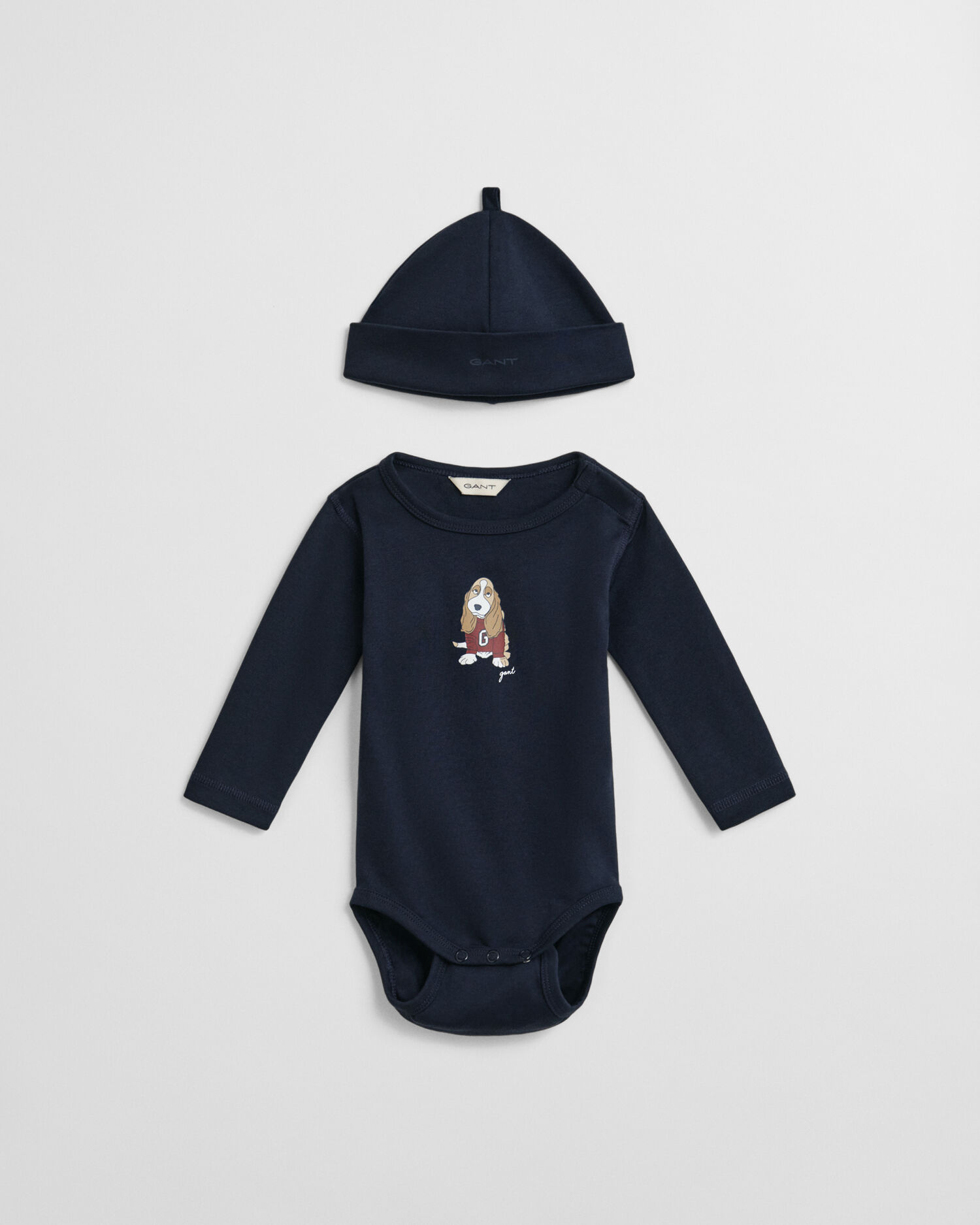 Baby bodysuit og beanie med hundetryk