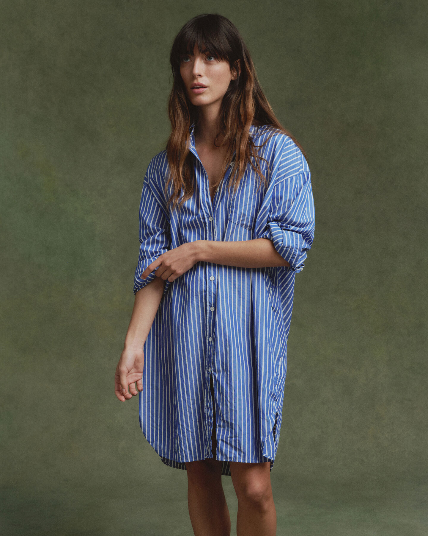 Oversized stribet skjortekjole