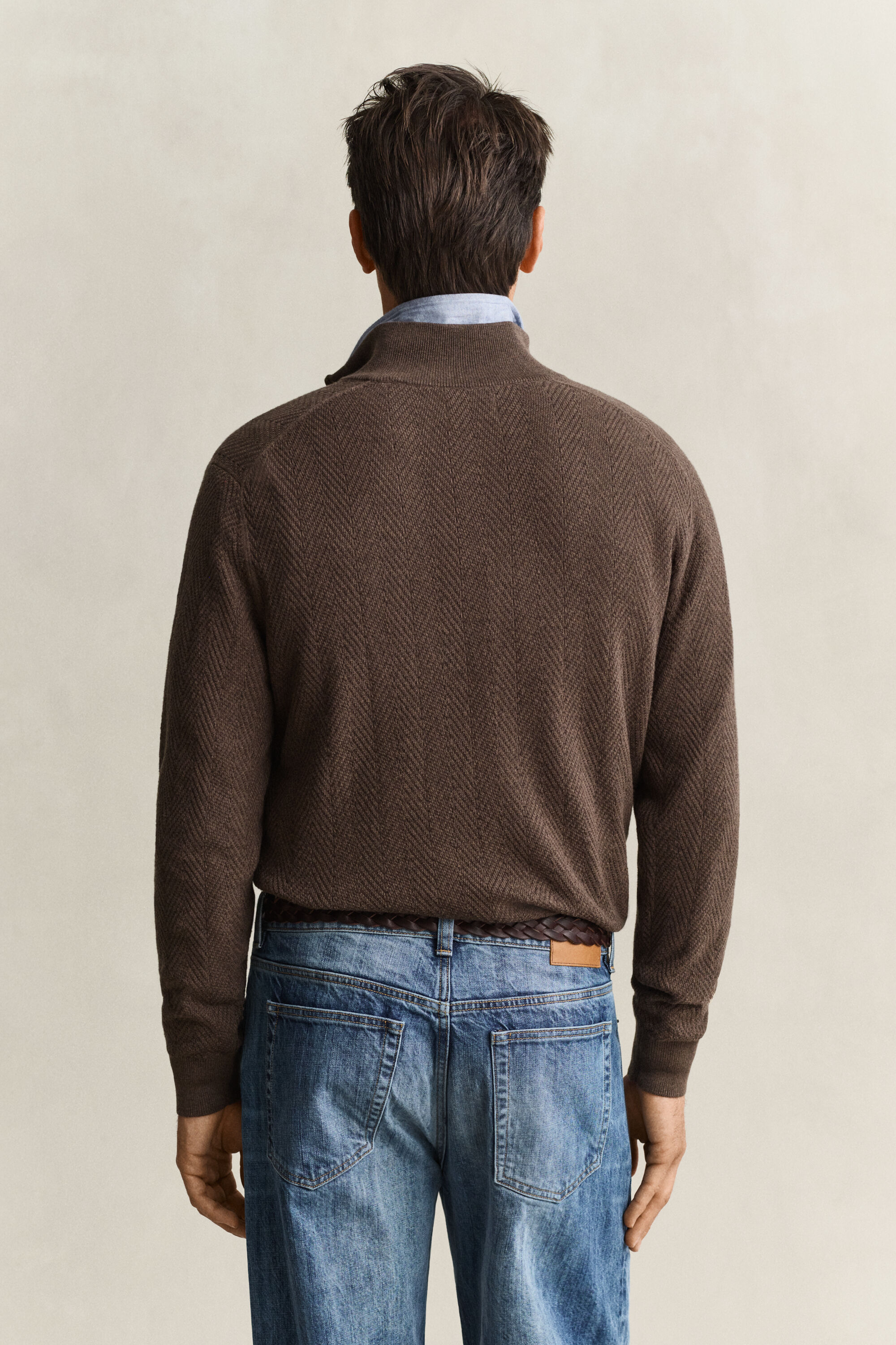 Sildebensmønstret sweater med halv lynlås