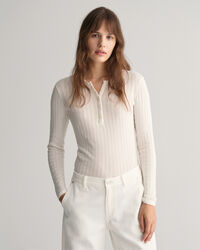 Ribstrikket Henley T-shirt med lange ærmer