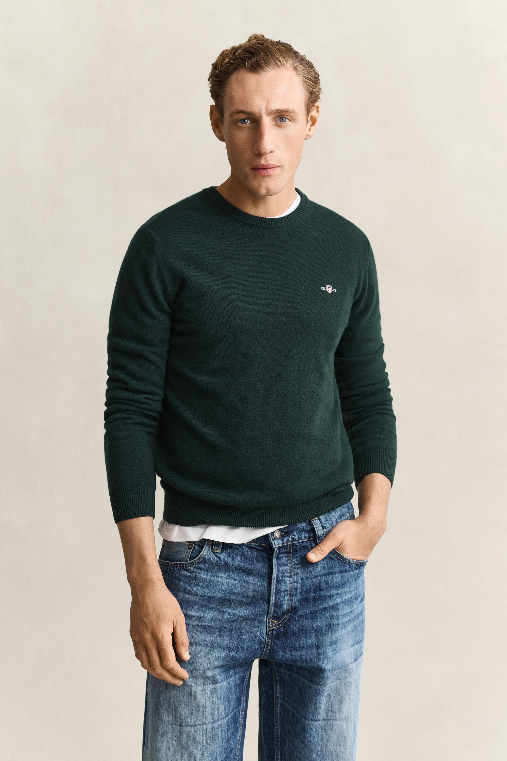 Crewneck sweater i lammeuld