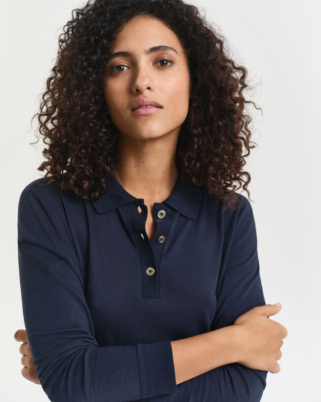 Sømløs langærmet poloskjorte med knapper