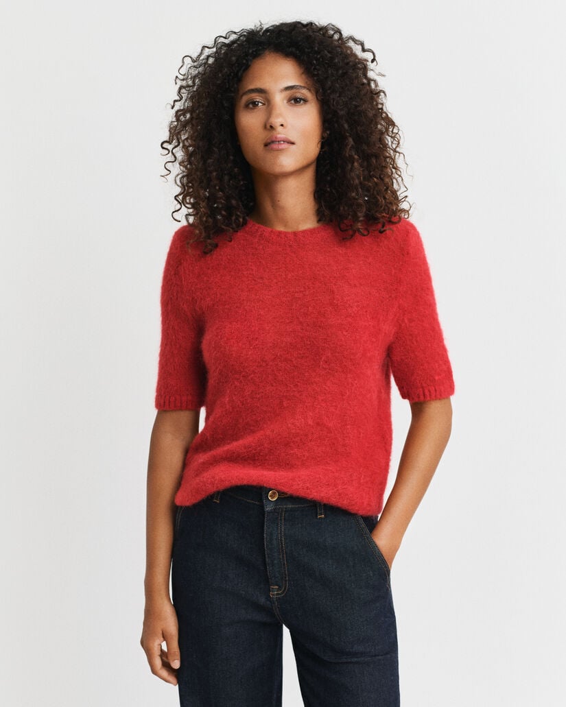 Kortærmet sweater i mohairblanding med crewneck