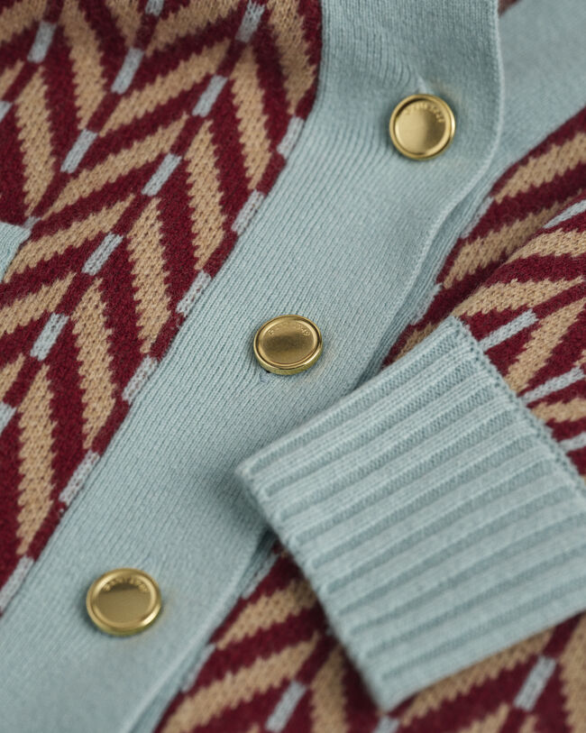 Flerfarvet sildebensm&oslash;nstret cardigan