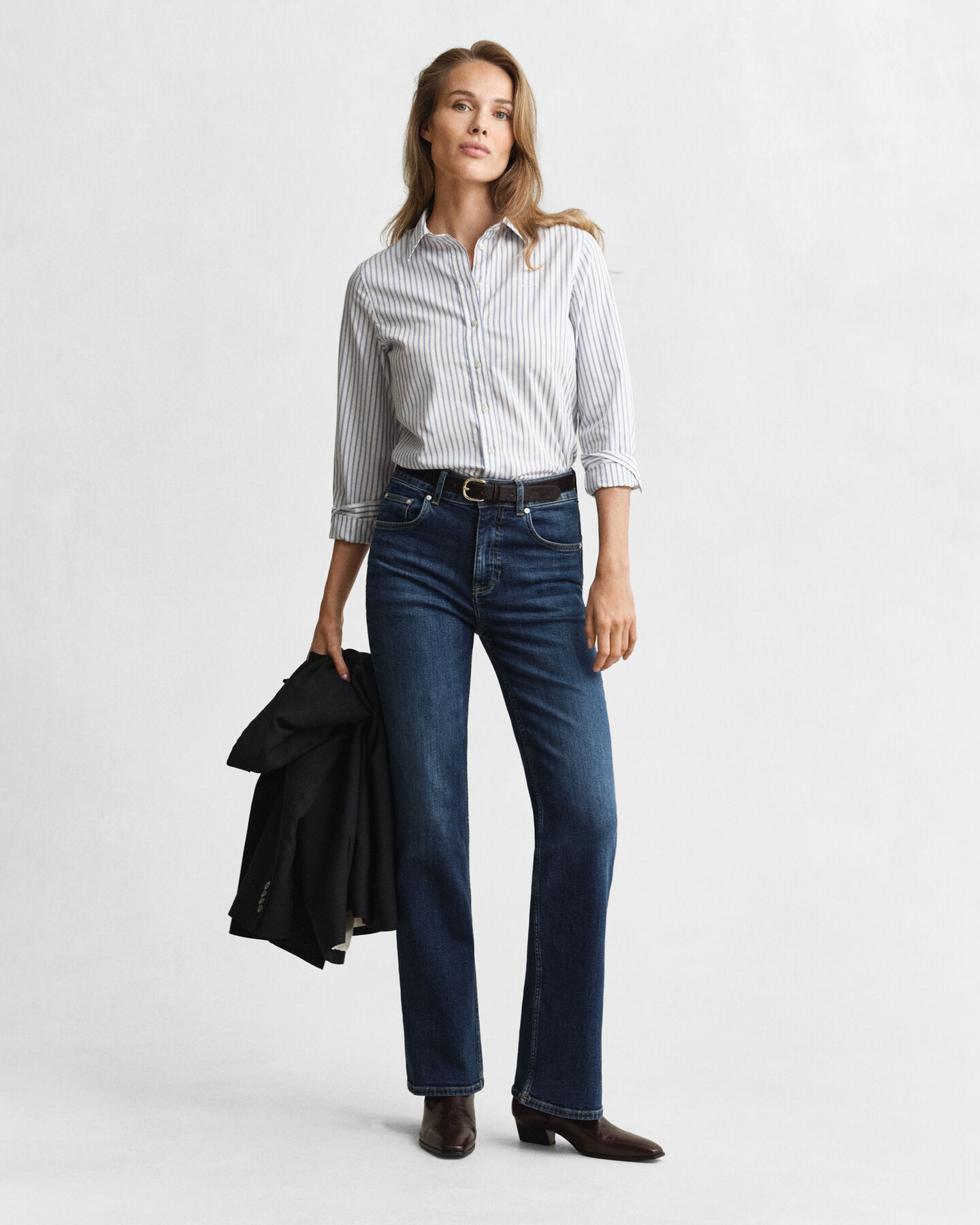Regular fit poplin skjorte med striber
