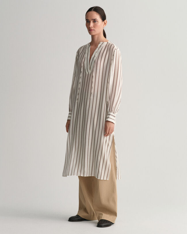 Stribet kaftan med V-hals