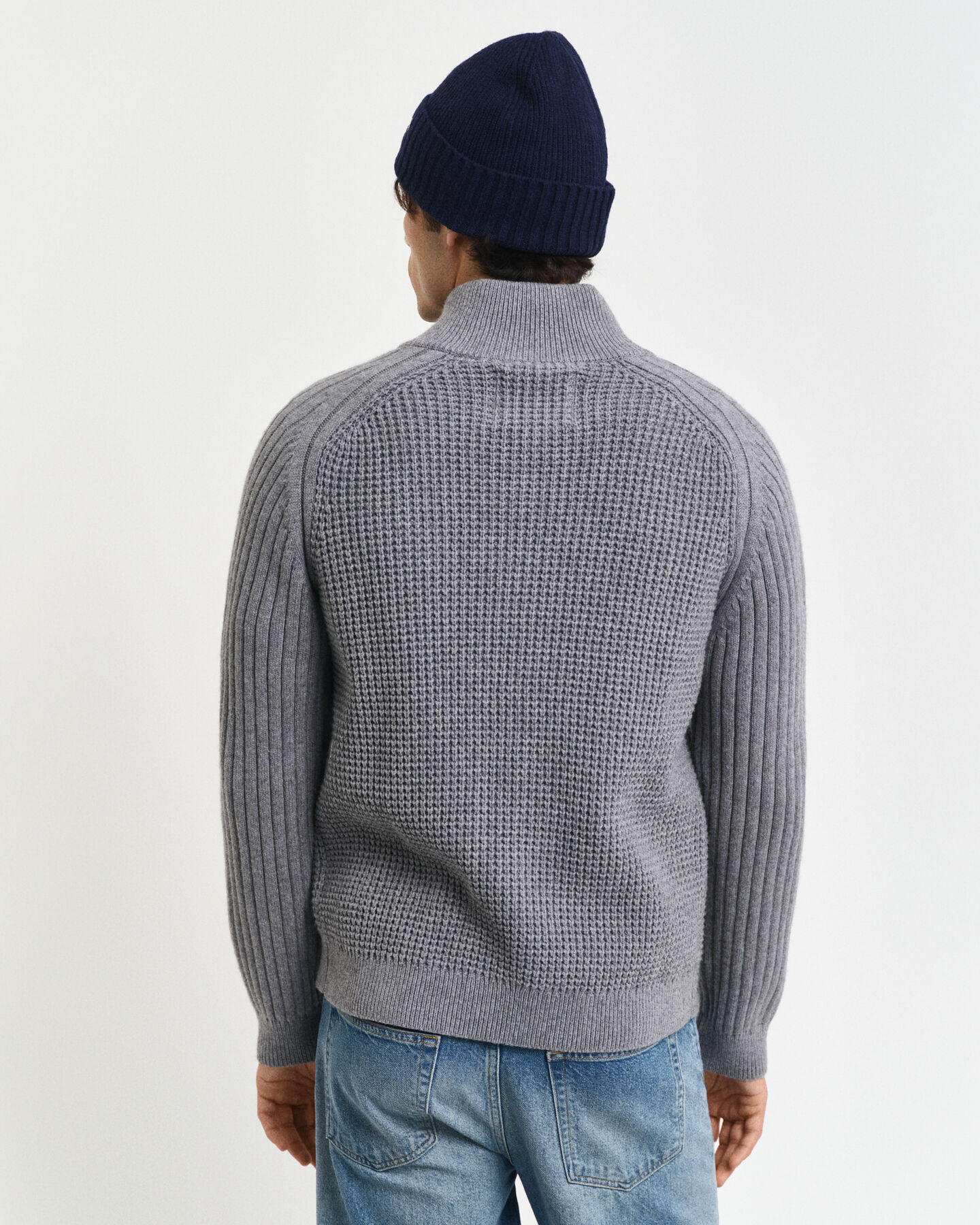 Tekstureret cardigan i uldblanding med lynlås