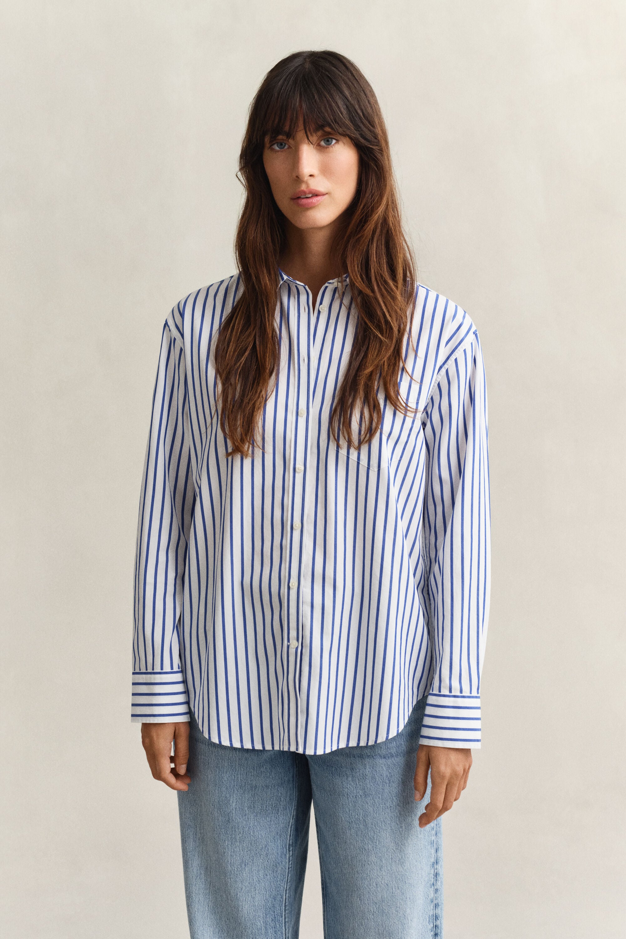 Relaxed fit stribet klassisk poplin-skjorte
