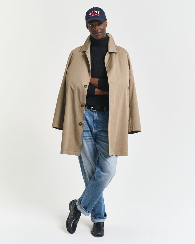 Kabelstrikket sweater af bomuld med rullekrave