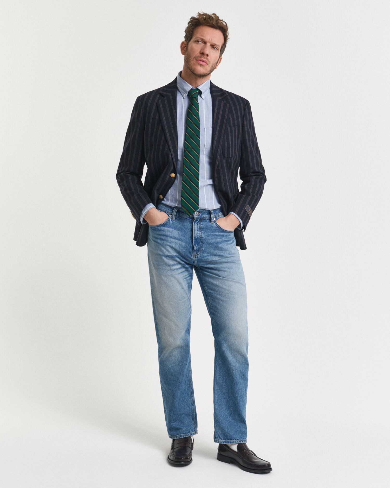 Regular fit klassisk stribet Oxford-skjorte