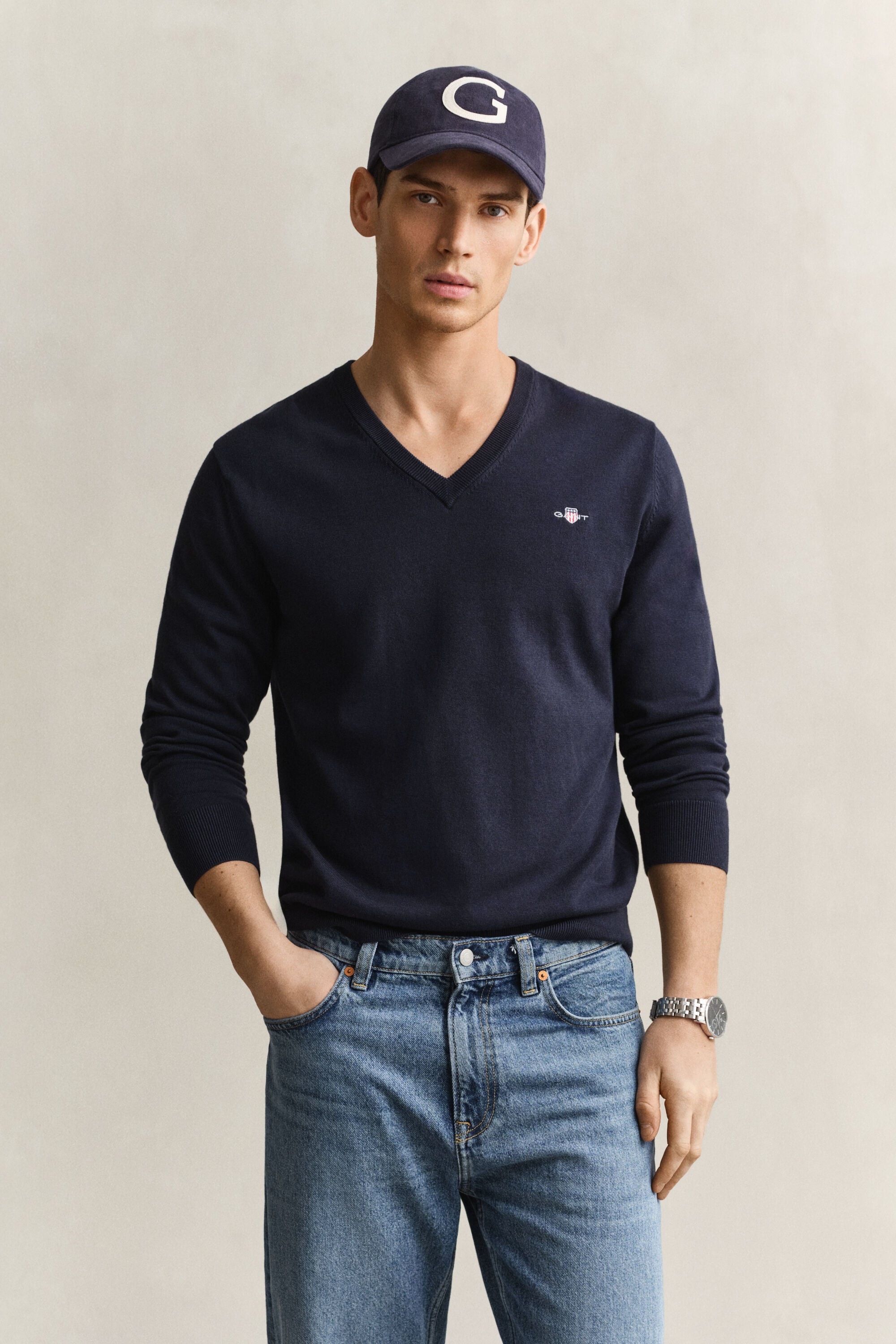 Sweater i bomuld med V-hals