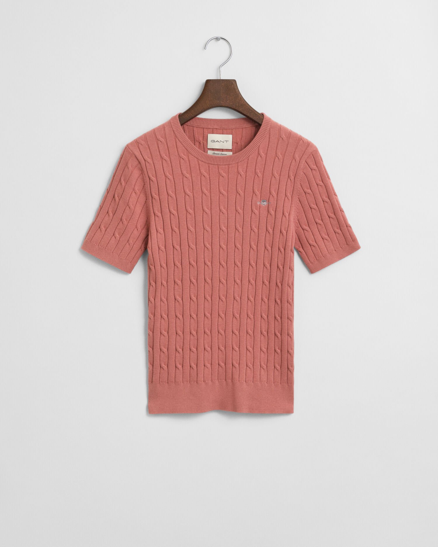 Kabelstrikket sweater med korte ærmer