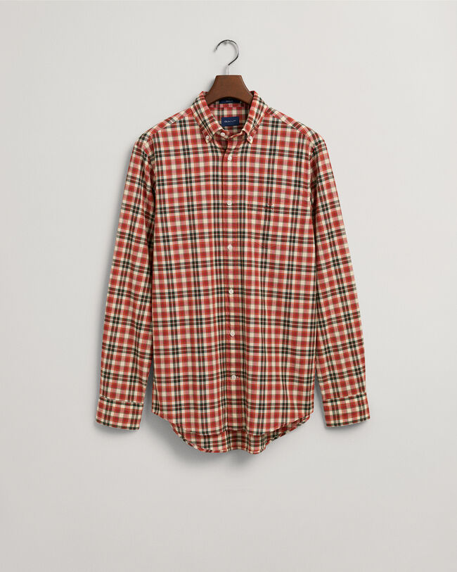 Regular fit t&aelig;tv&aelig;vet skjorte med skotsktern