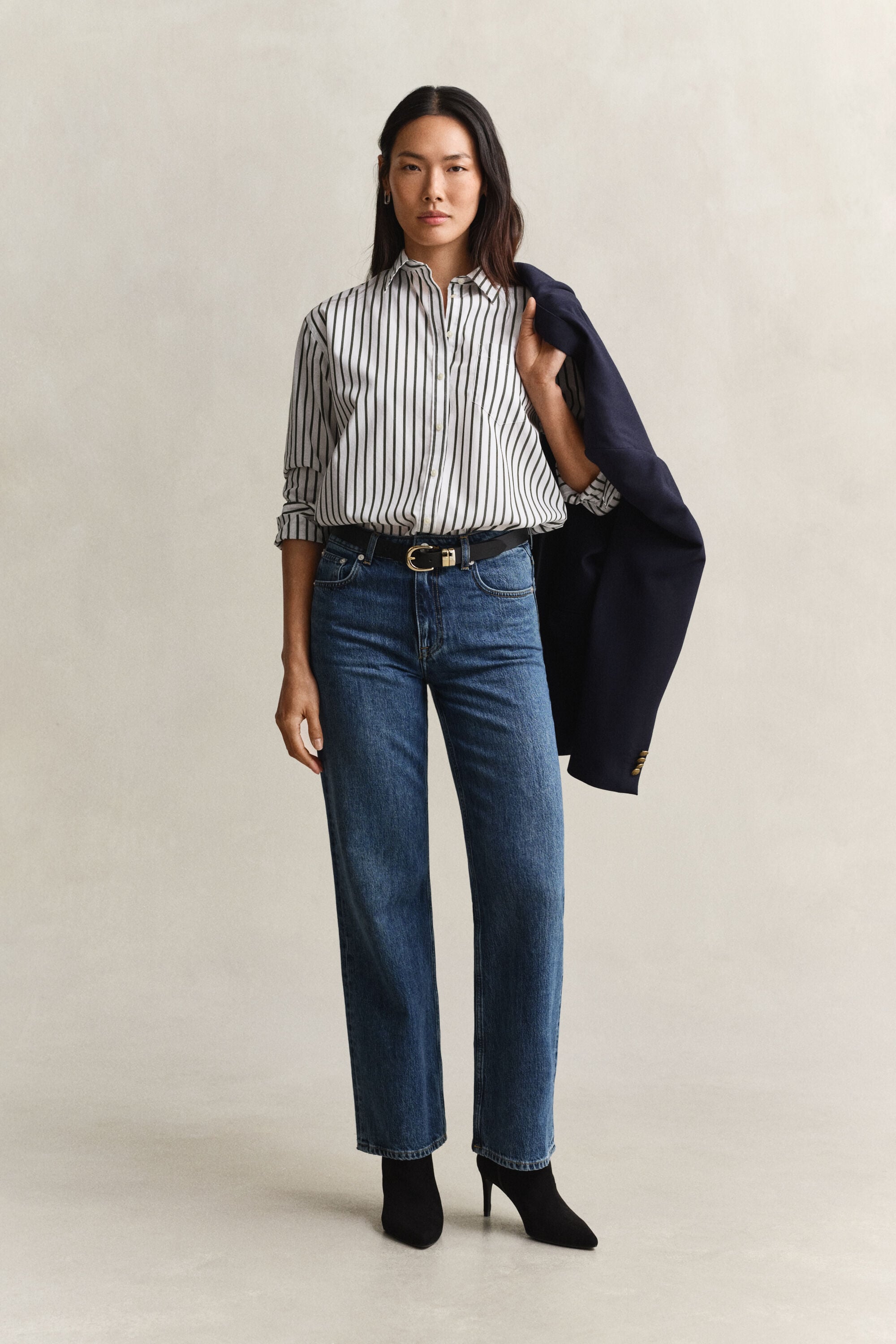Relaxed fit stribet klassisk poplin-skjorte