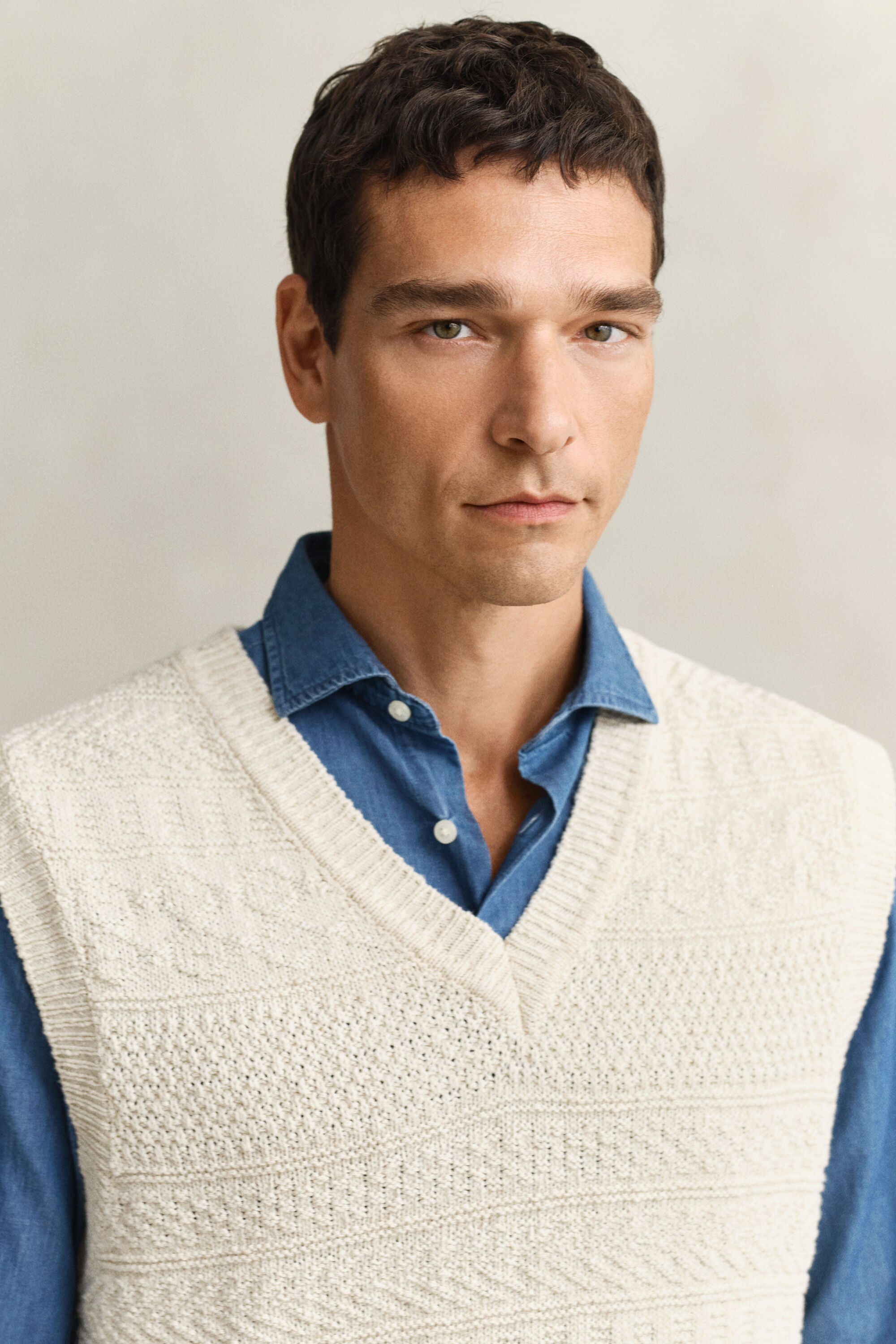 Tekstureret vest i bomuldsblanding