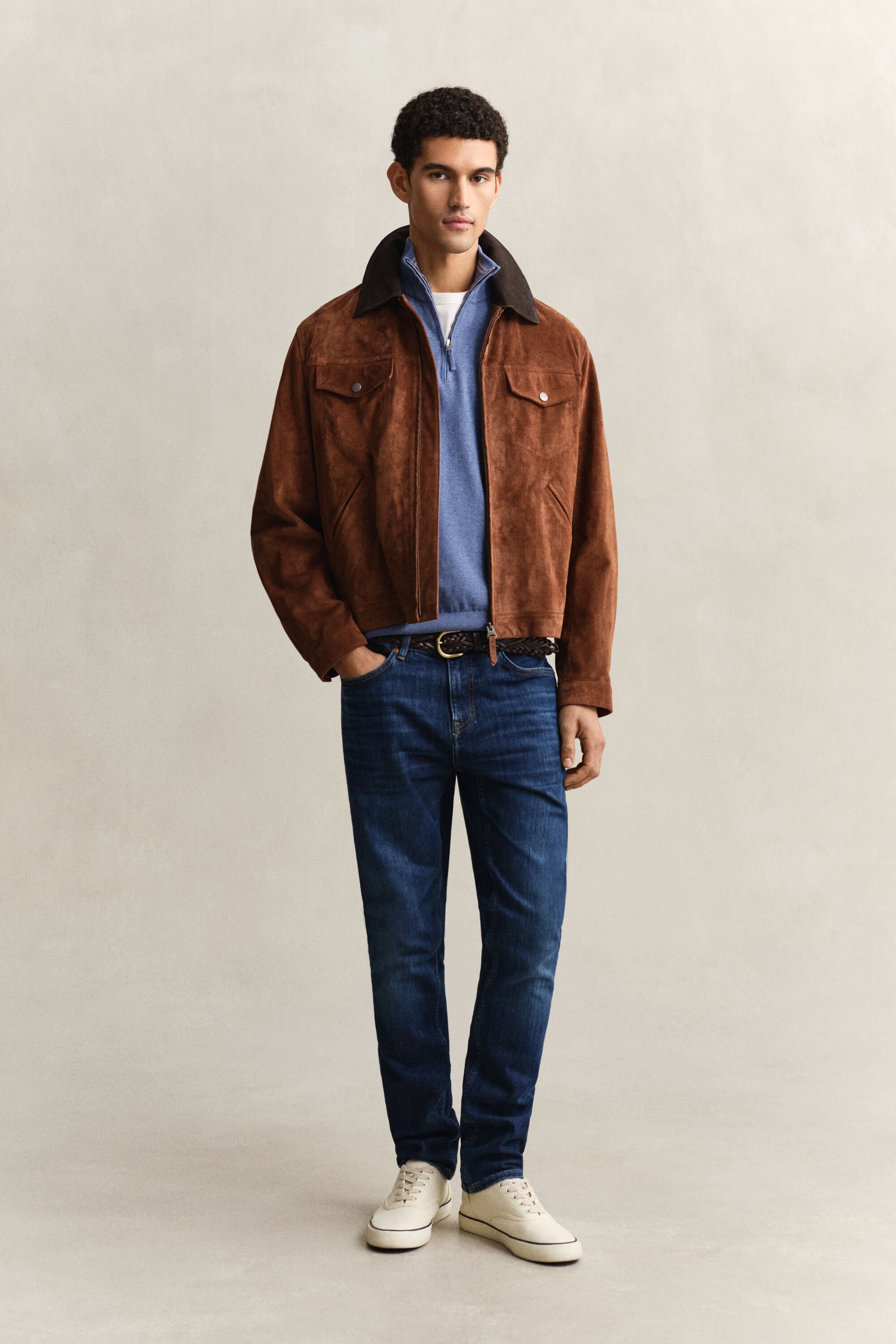 Klassiske sweater i bomuld med halv lynlås