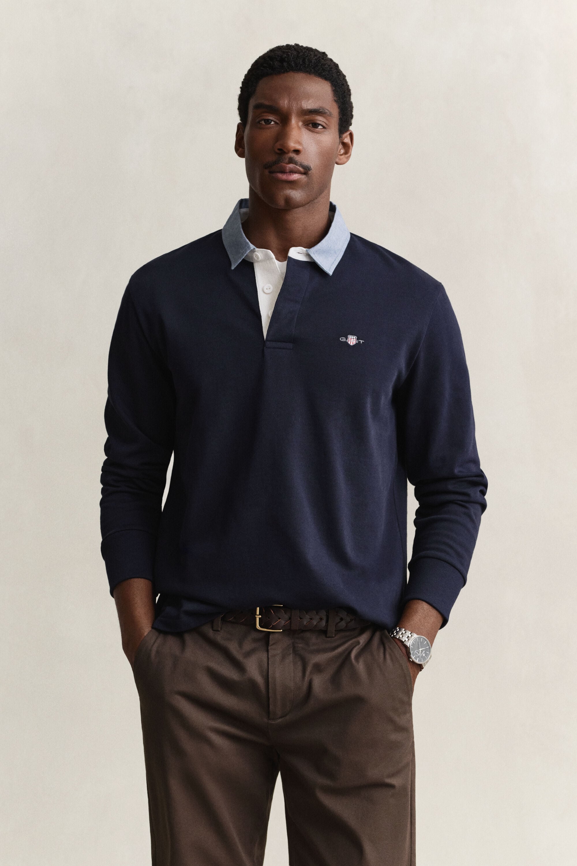 Heavy Rugger med krave i chambray
