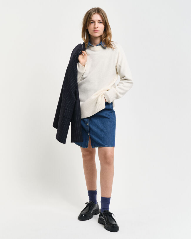 Crewneck sweater med sildebensm&oslash;nstrede detaljer