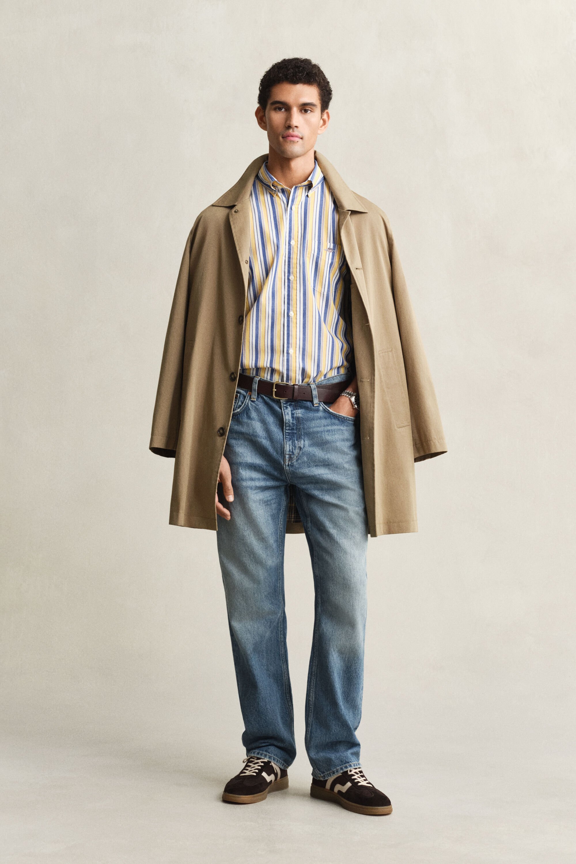 Regular fit poplin skjorte med striber