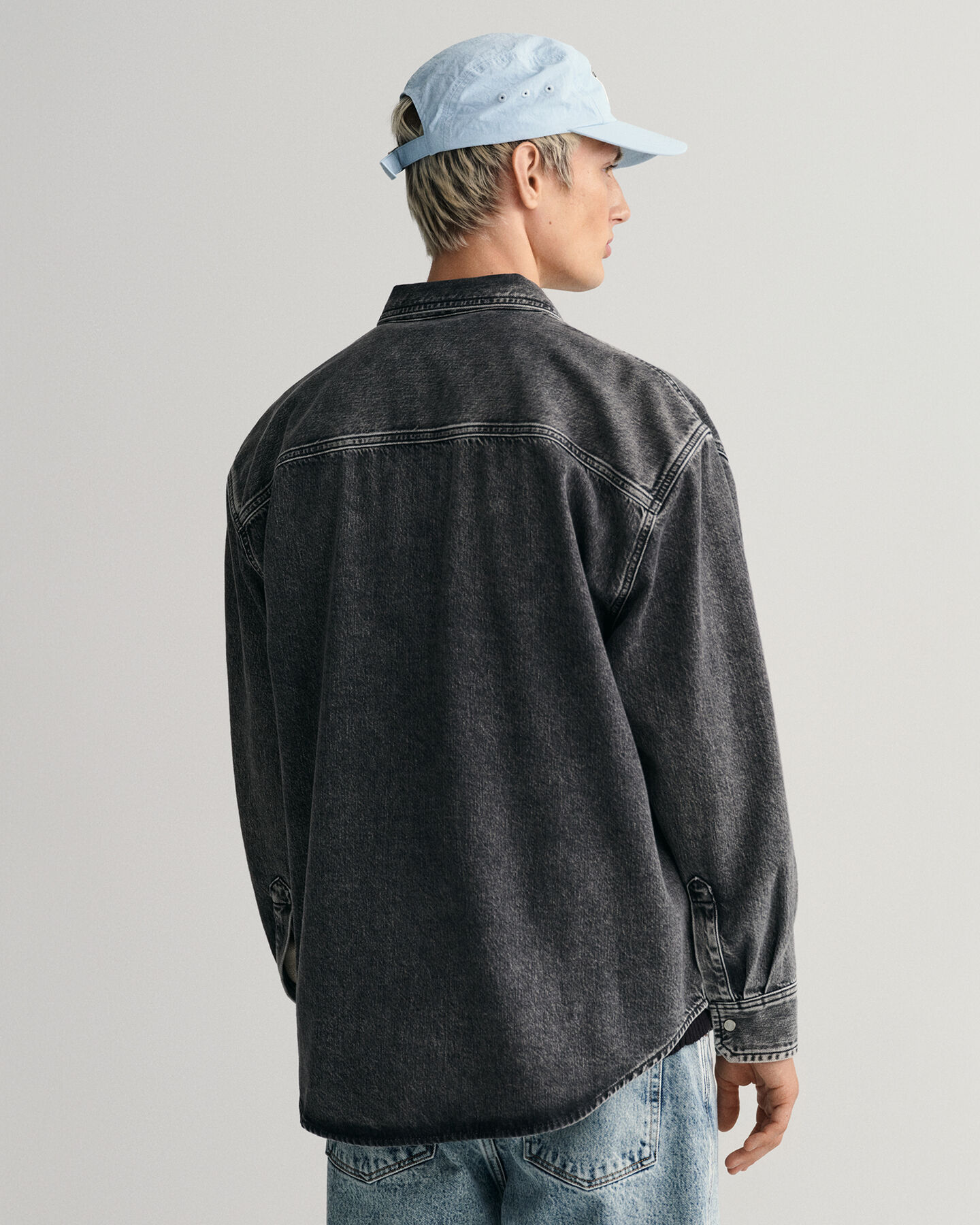 Oversized tung vasket denim-skjorte