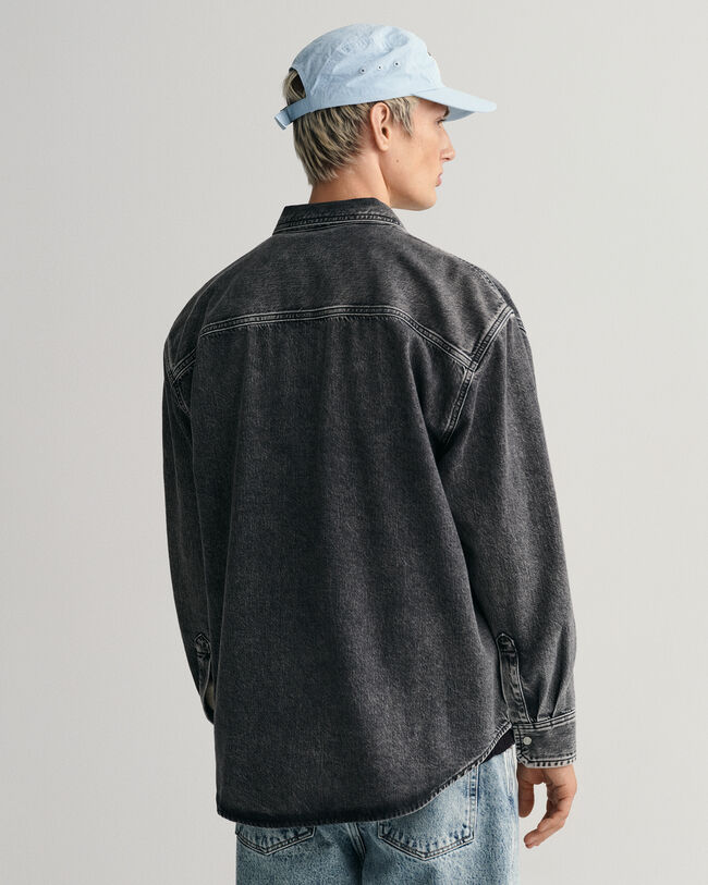 Oversized tung vasket denim-skjorte