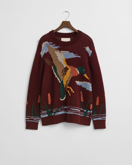 Sweater med fuglegrafik og crewneck