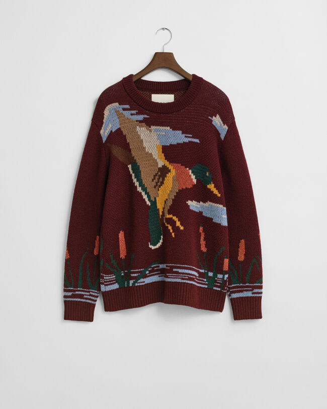 Sweater med fuglegrafik og crewneck