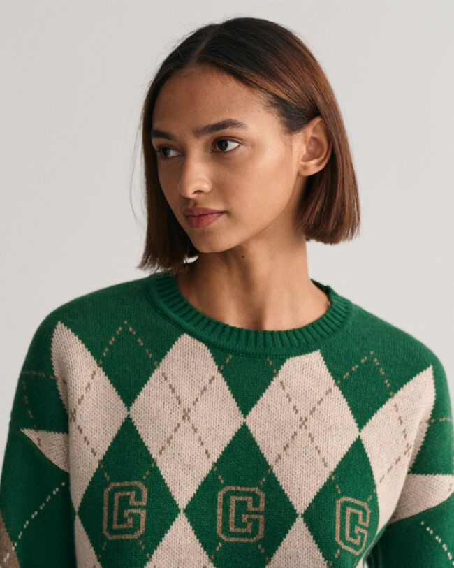 Super fin argyle sweater med crewneck