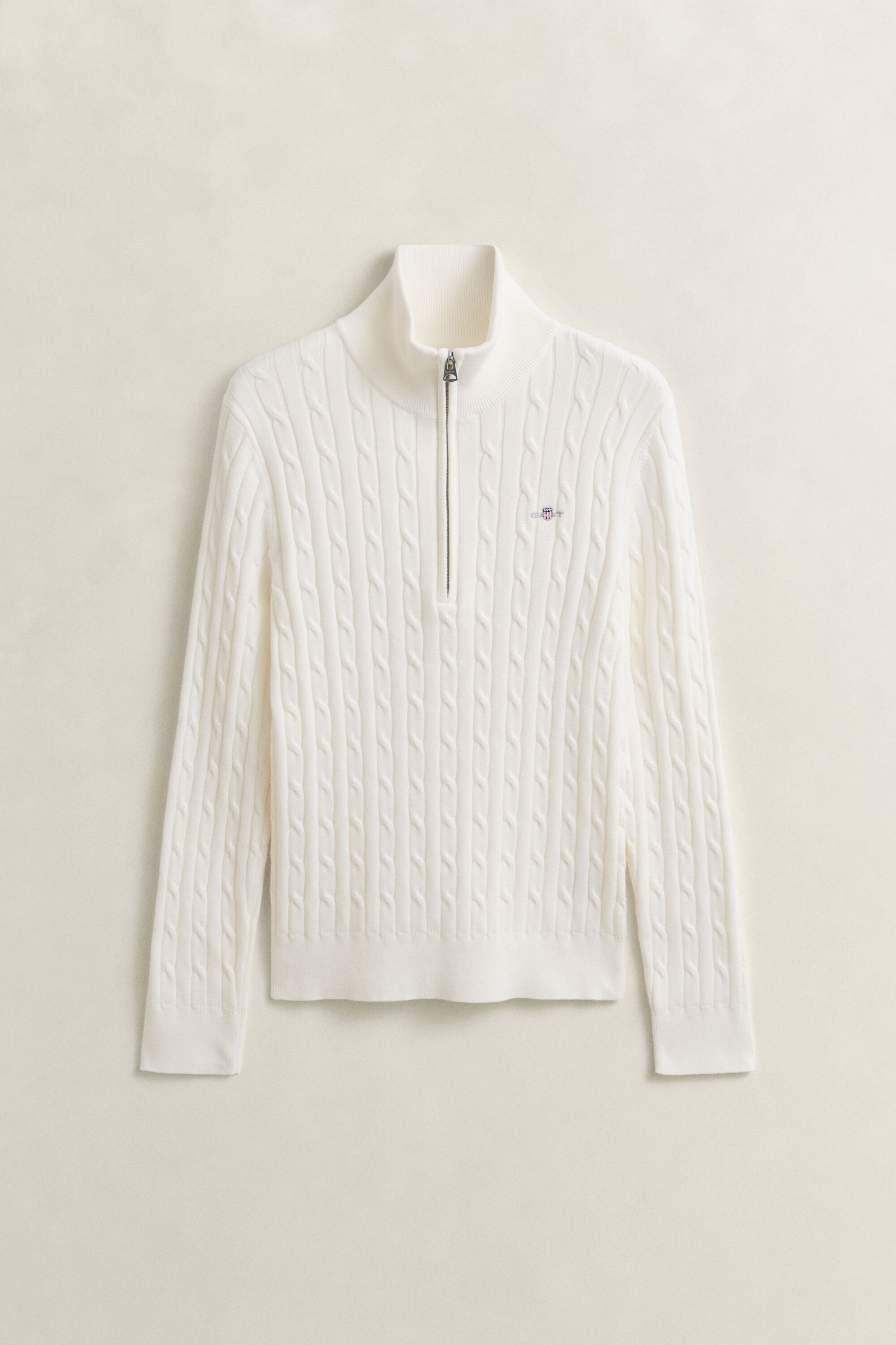 Kabelstrikket sweater med halv lynlås