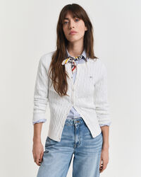 Cardigan af strækbomuld med kabelstrik