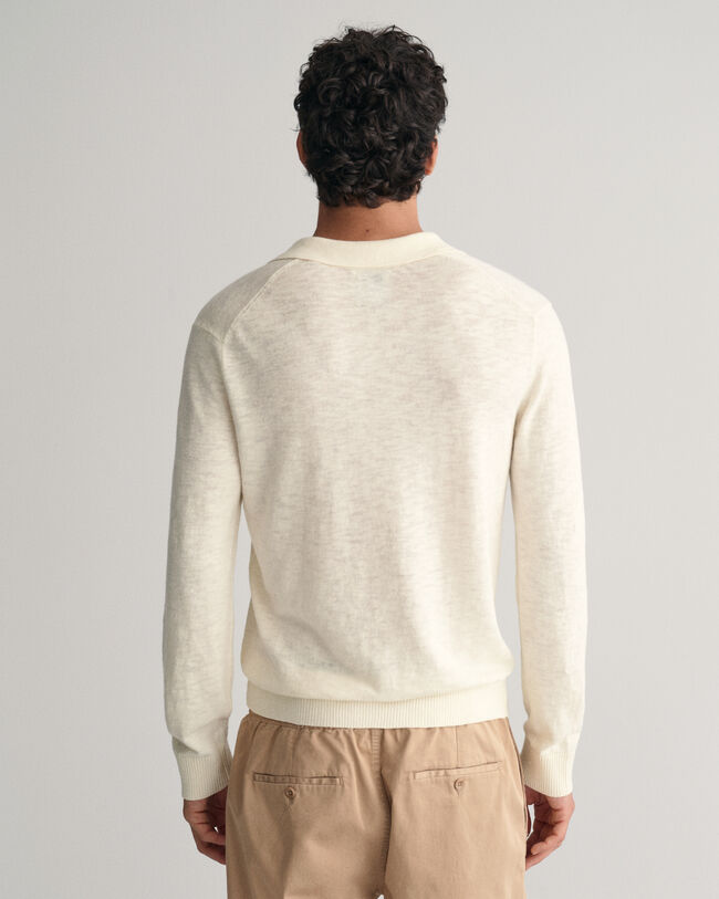 Open Polo sweater af bomuld og h&oslash;r