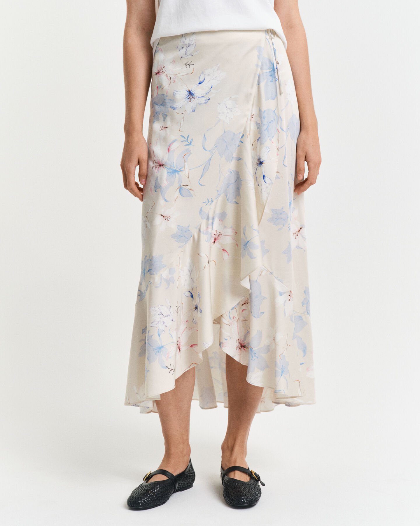 Fl&aelig;set sl&aring;-om nederdel med blomstertryk