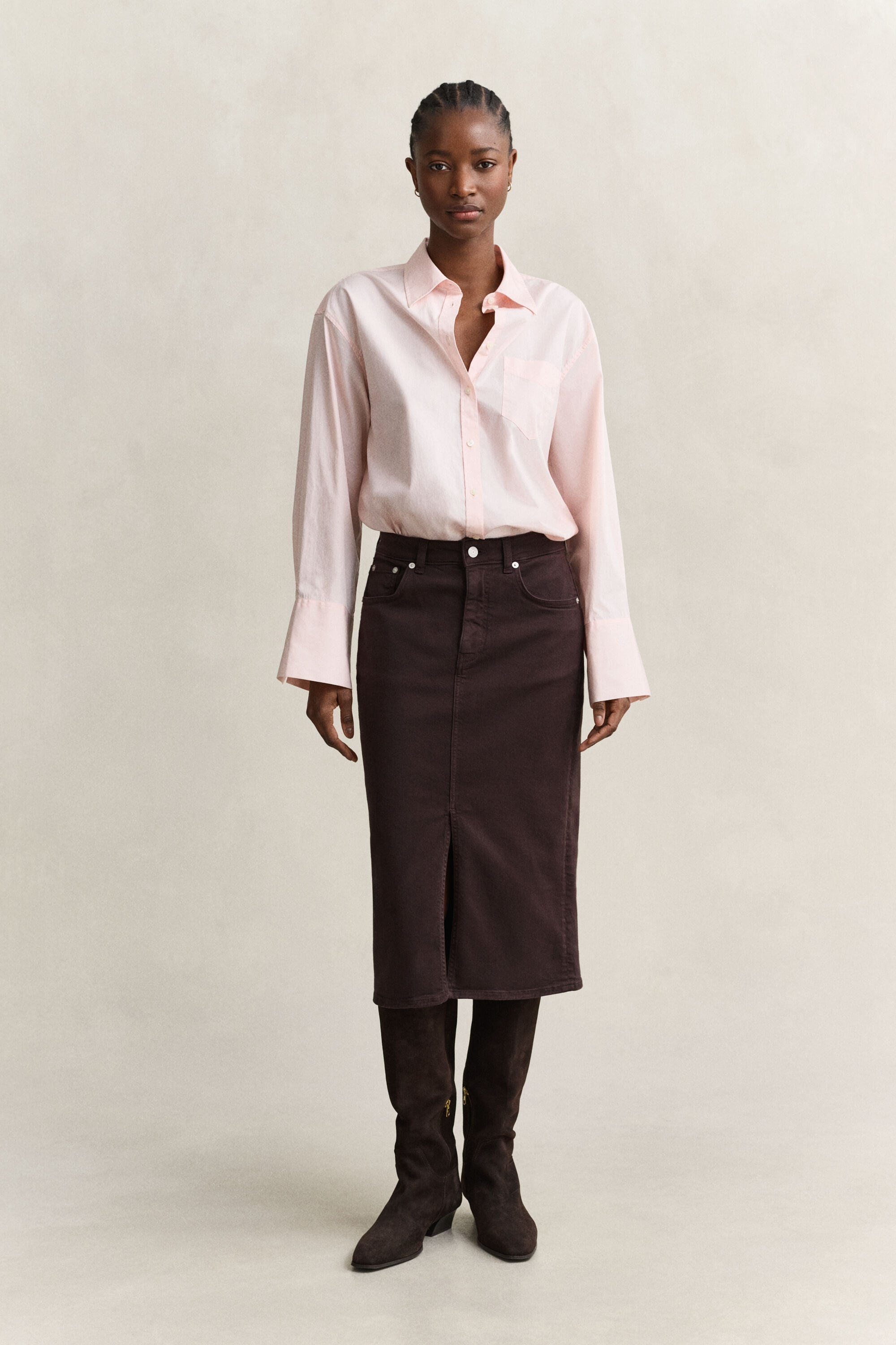Farvet pencil-nederdel i twill