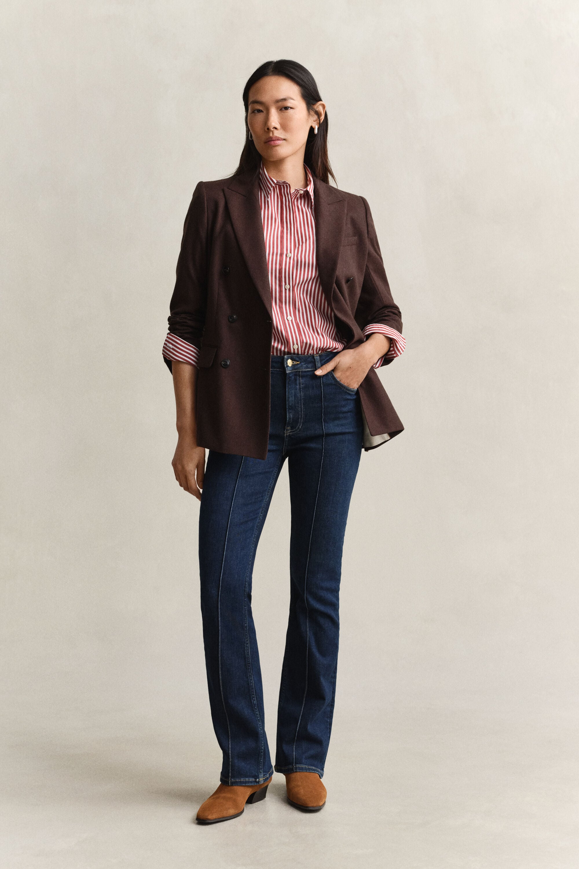 Regular fit stribet klassisk poplin-skjorte