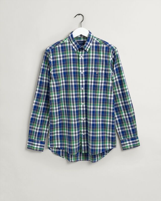 Regular fit vasket poplin skjorte med tern