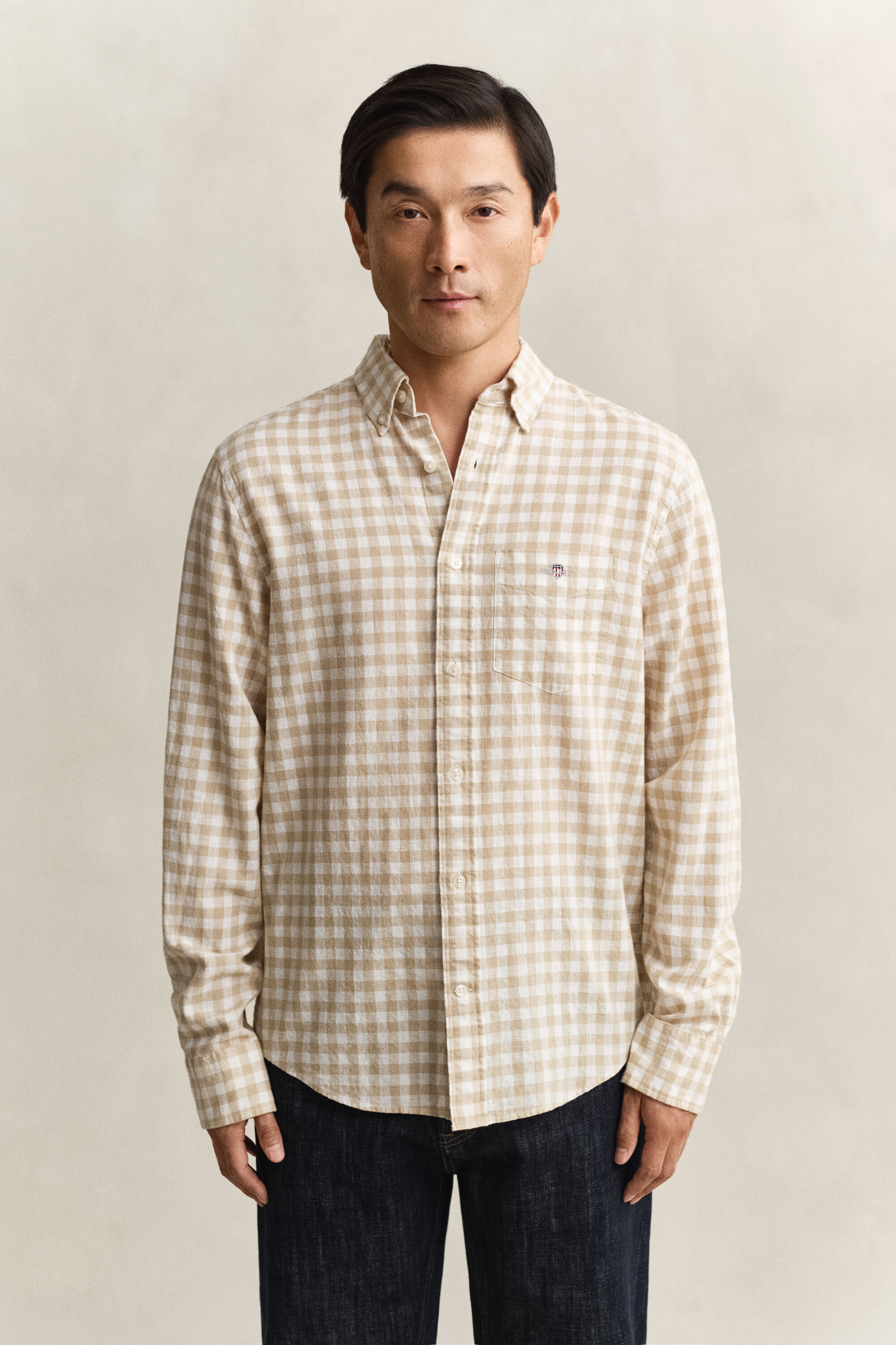 Gingham skjorte af hørblanding