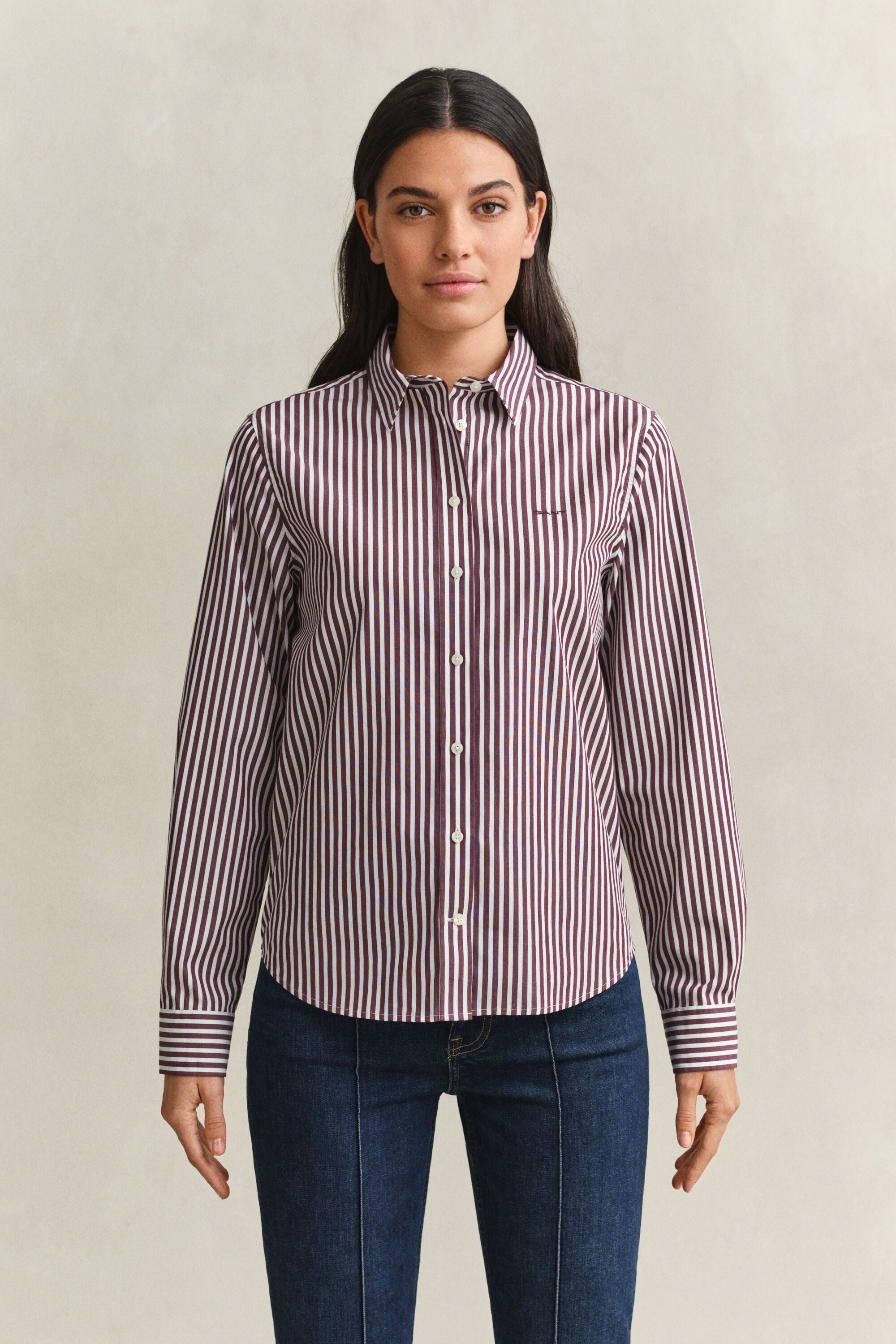 Regular fit stribet klassisk poplin-skjorte