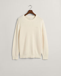Ribstrikket crewneck sweater af bomuld og uld