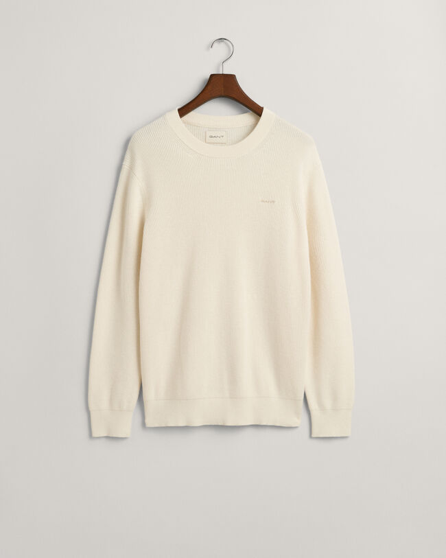 Ribstrikket crewneck sweater af bomuld og uld