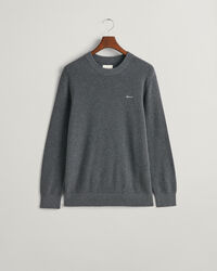Ribstrikket crewneck sweater af bomuld og uld