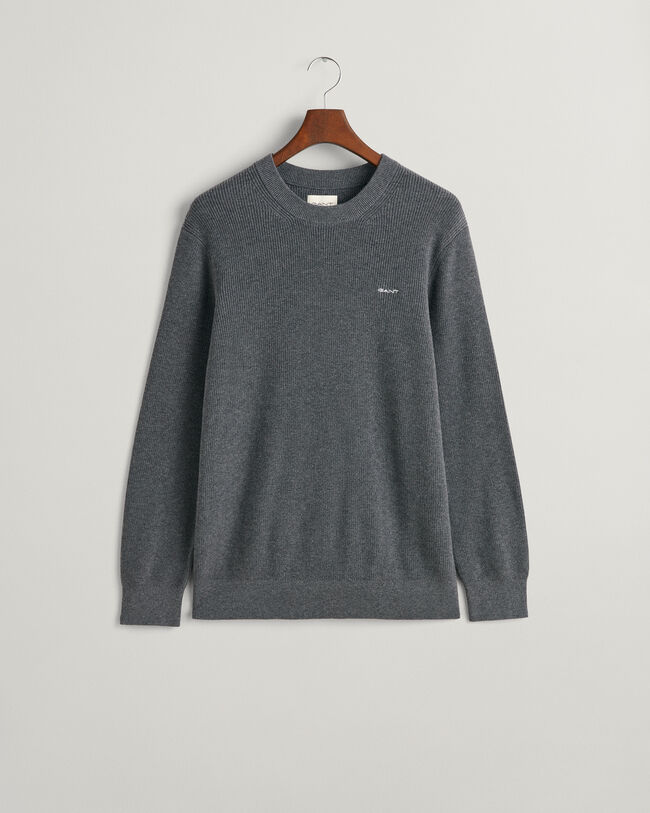 Ribstrikket crewneck sweater af bomuld og uld