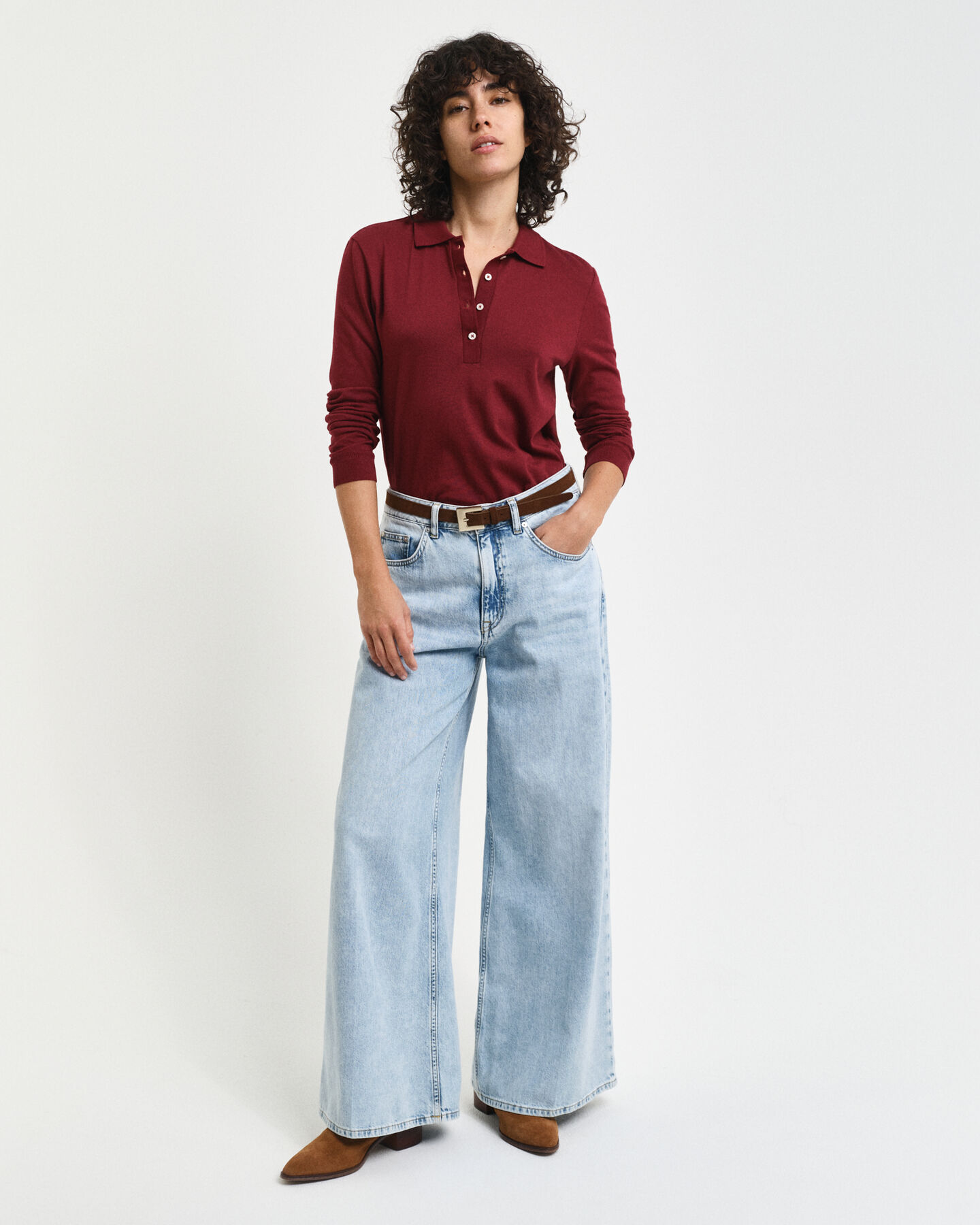 Sømløs langærmet poloskjorte