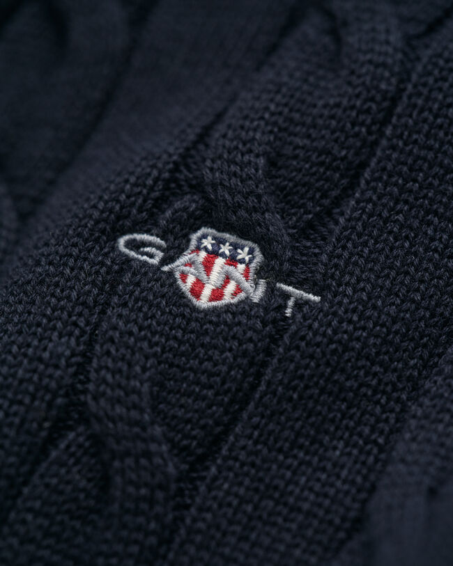 Teens kabelstrikket sweater af bomuld med halv lynlås