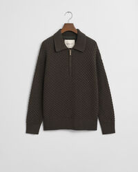 Tekstureret sweater af bomuld med halv lynlås