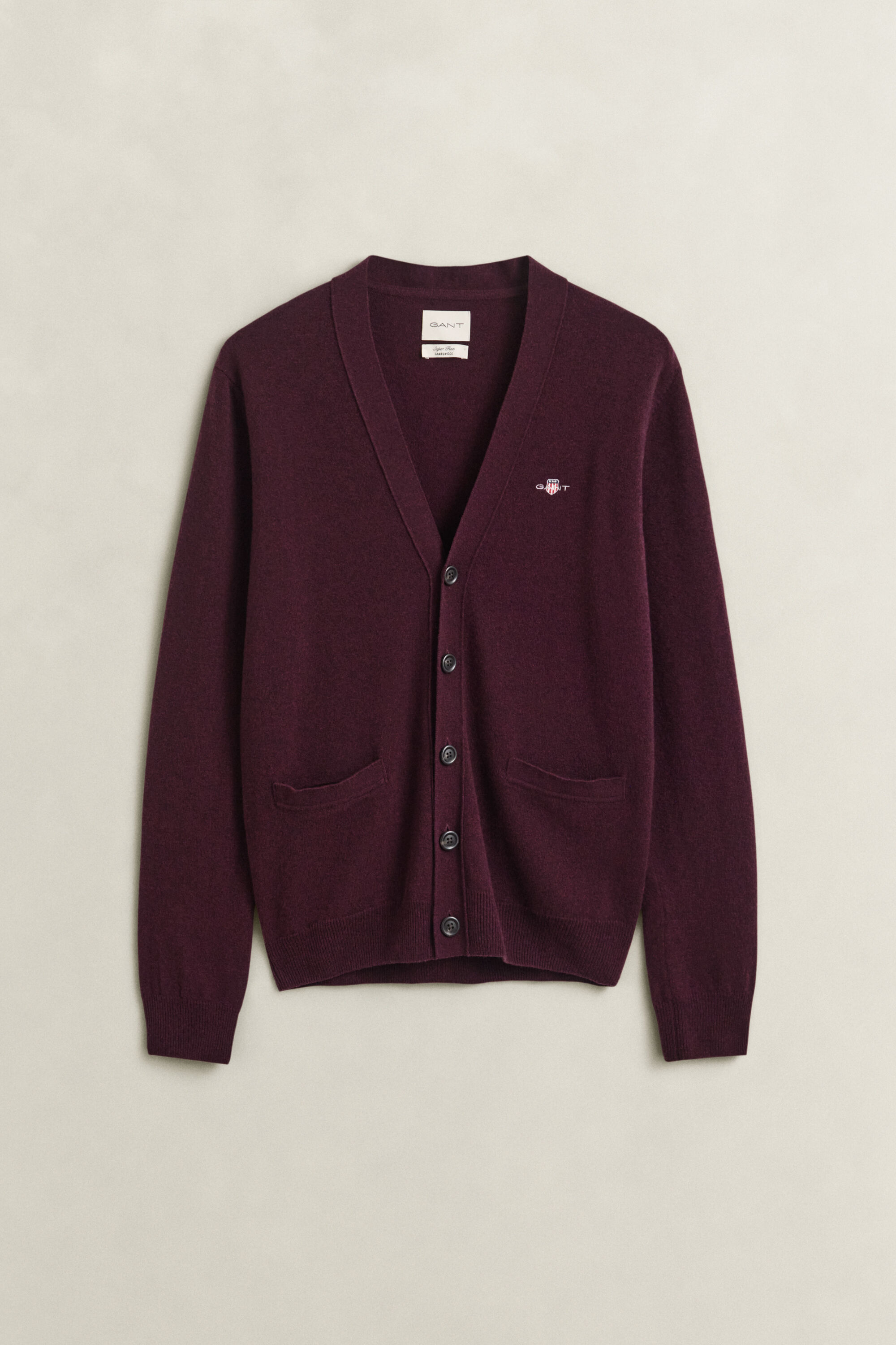 Cardigan i lammeuld med V-hals