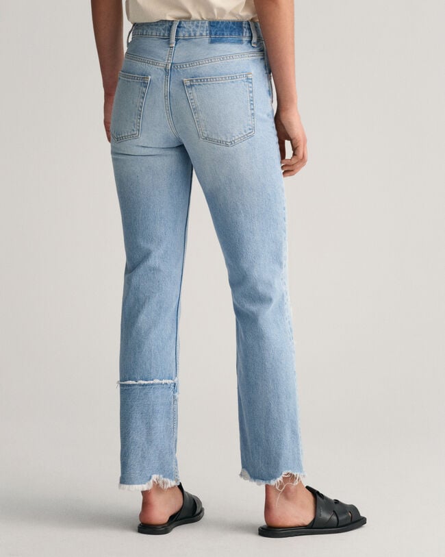 Patchwork jeans med talje og lige -