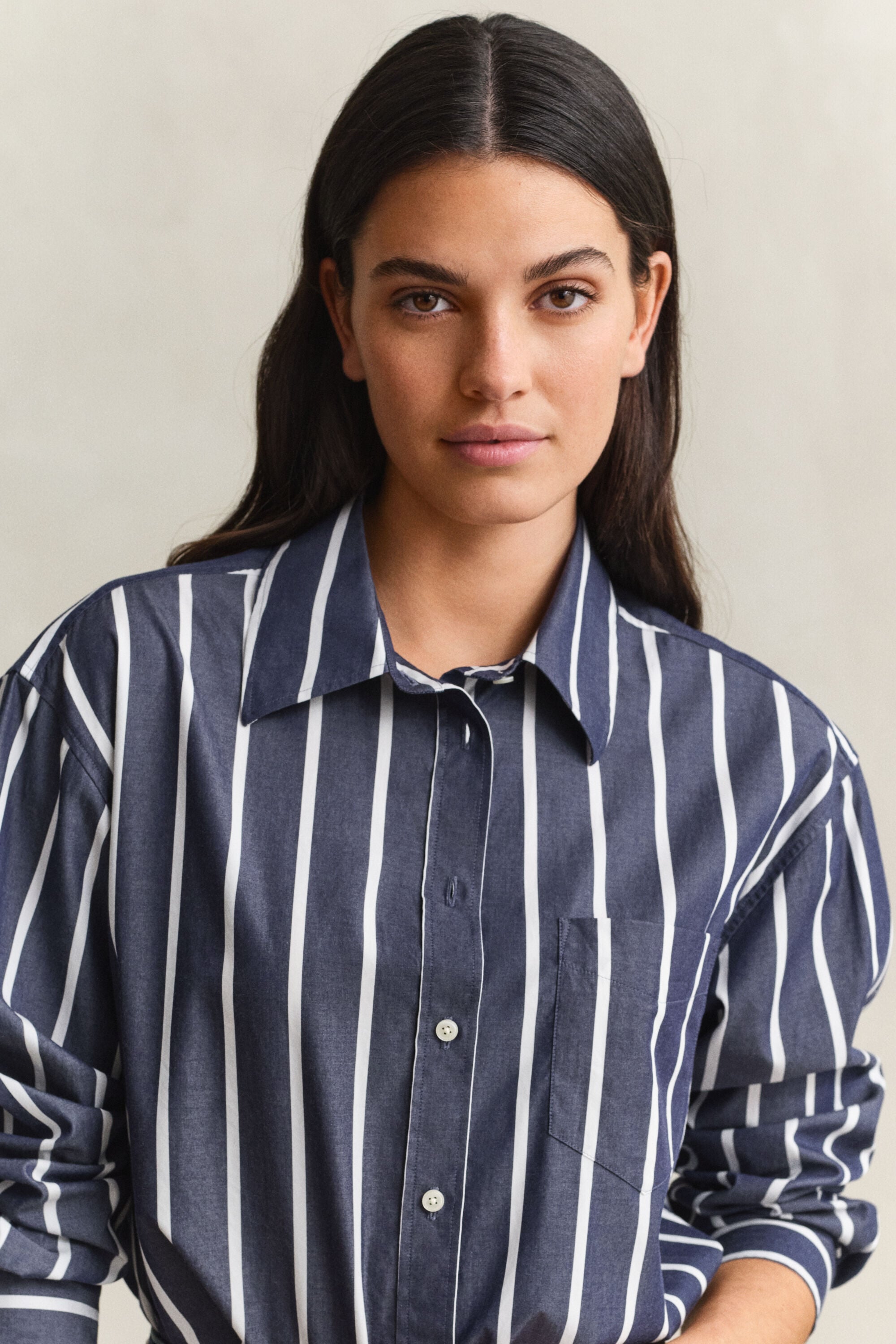 Relaxed fit stribet klassisk poplin-skjorte