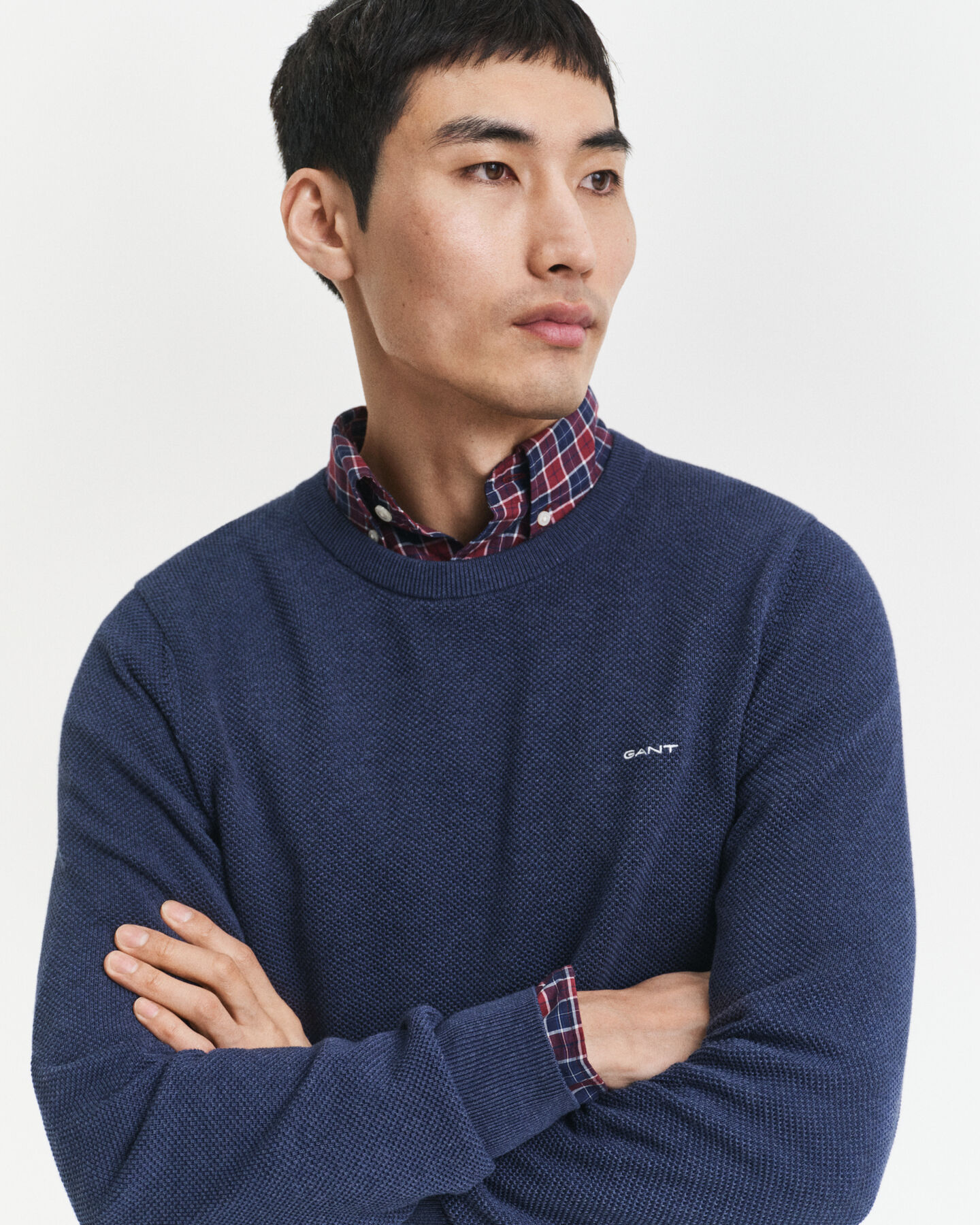 Crewneck sweater af bomuldspiqué